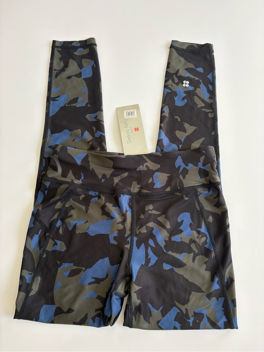 Sweaty Betty All Day Leggings Full Length Black Split Camo Print Size Small New